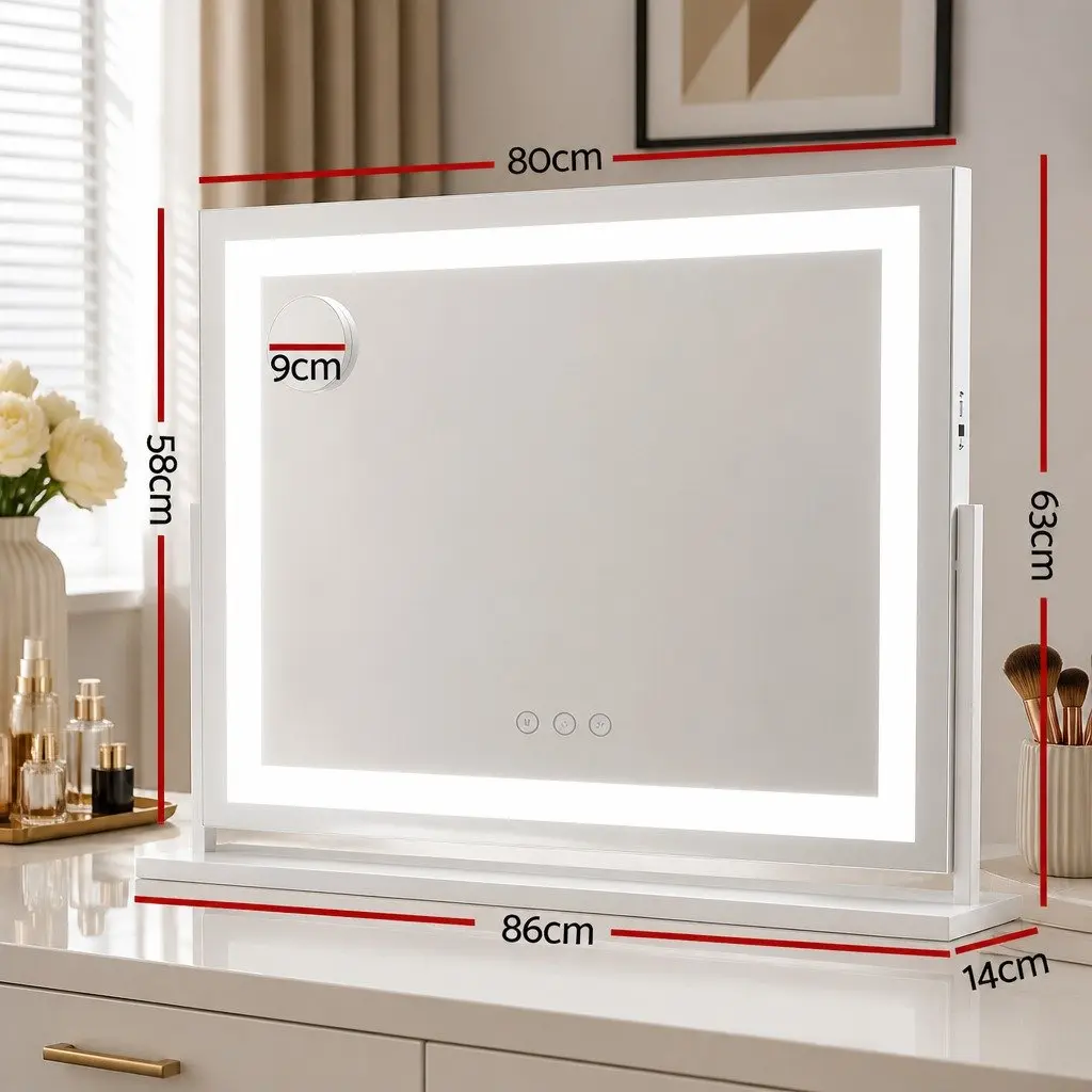 LED Makeup Mirror White 80x58cm 360° Rotatable Adjustable Brightness
