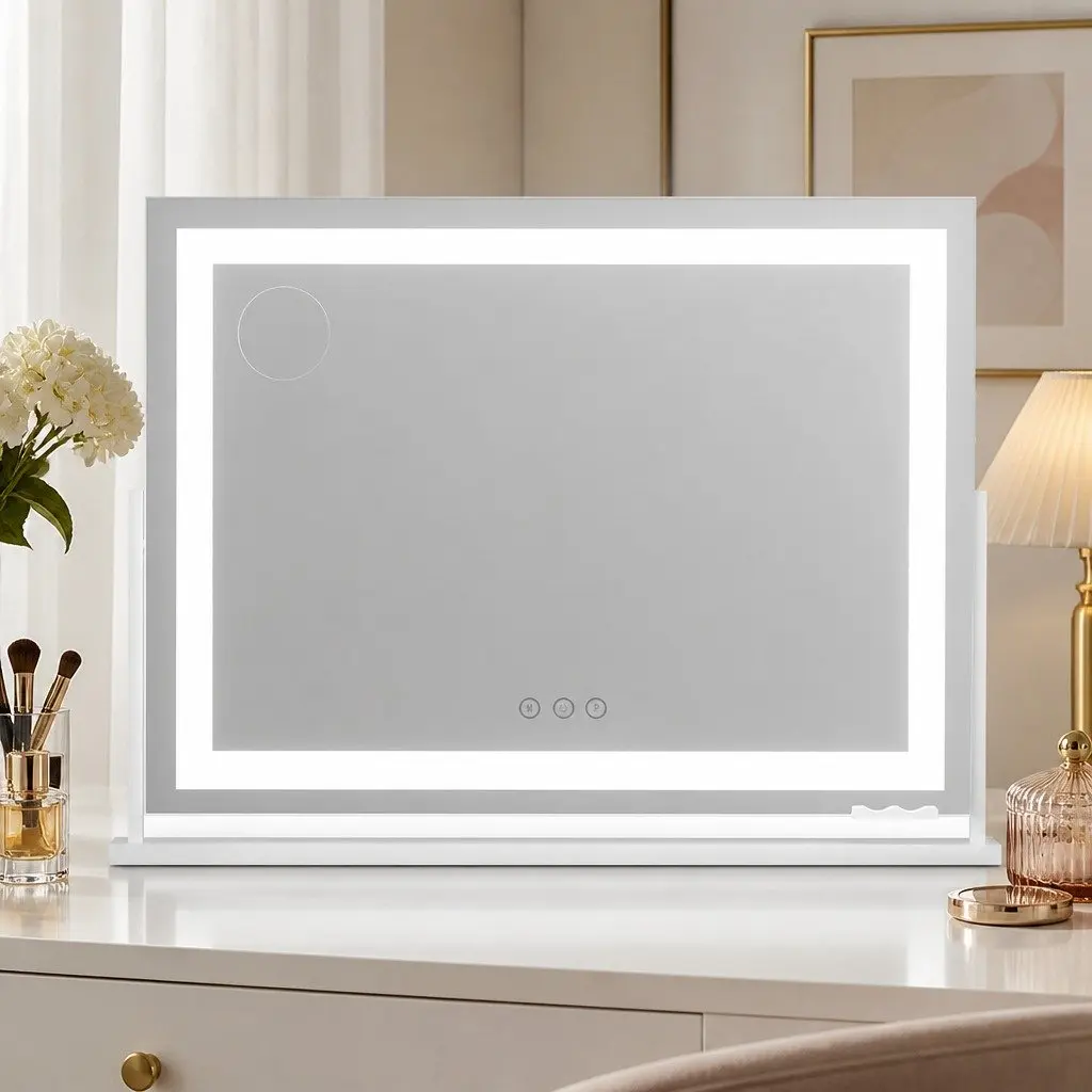 LED Makeup Mirror White 80x58cm 360° Rotatable Adjustable Brightness