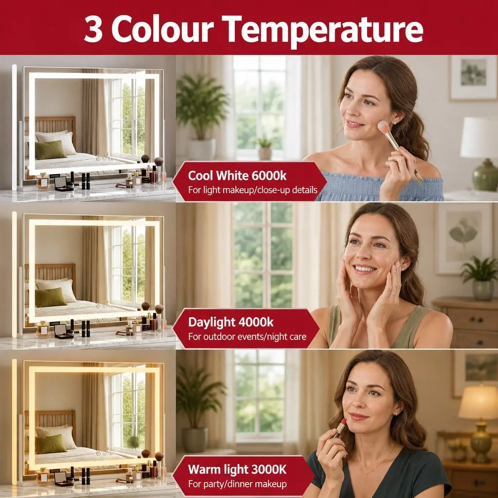 LED Makeup Mirror White 80x58cm 360° Rotatable Adjustable Brightness