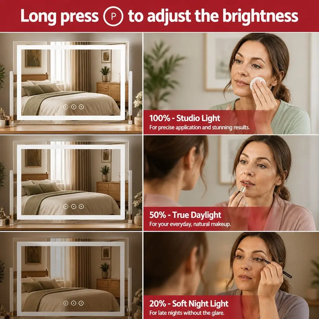 LED Makeup Mirror White 80x58cm 360° Rotatable Adjustable Brightness
