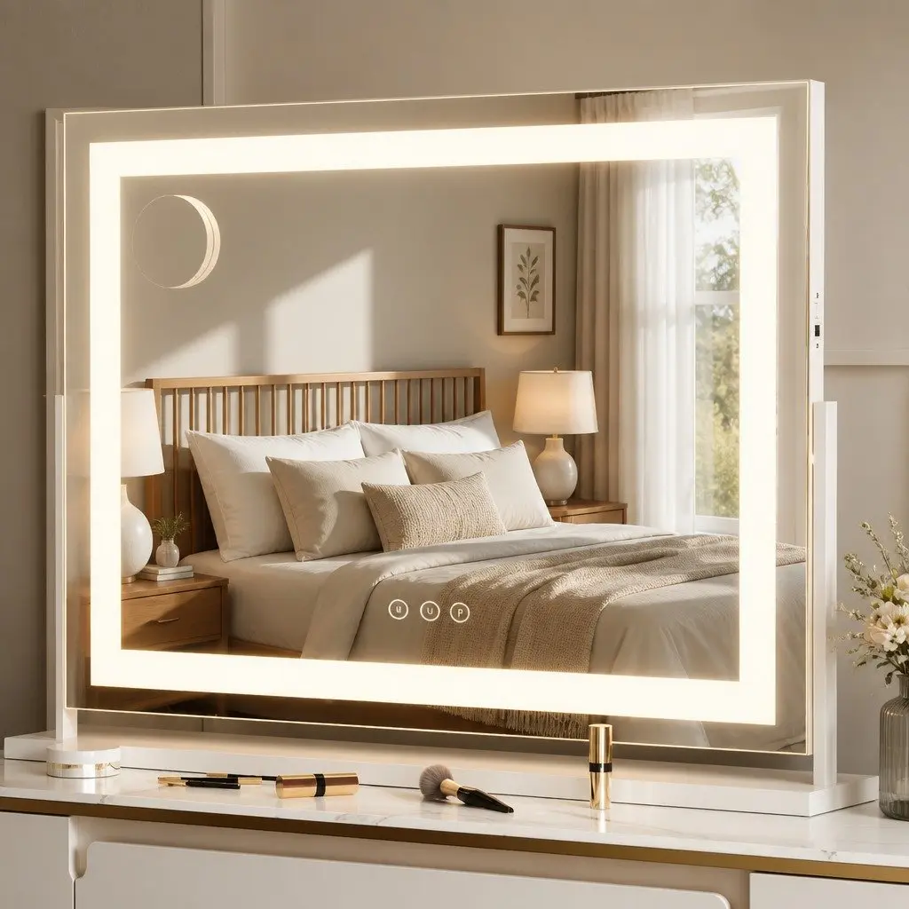LED Makeup Mirror White 80x58cm 360° Rotatable Adjustable Brightness