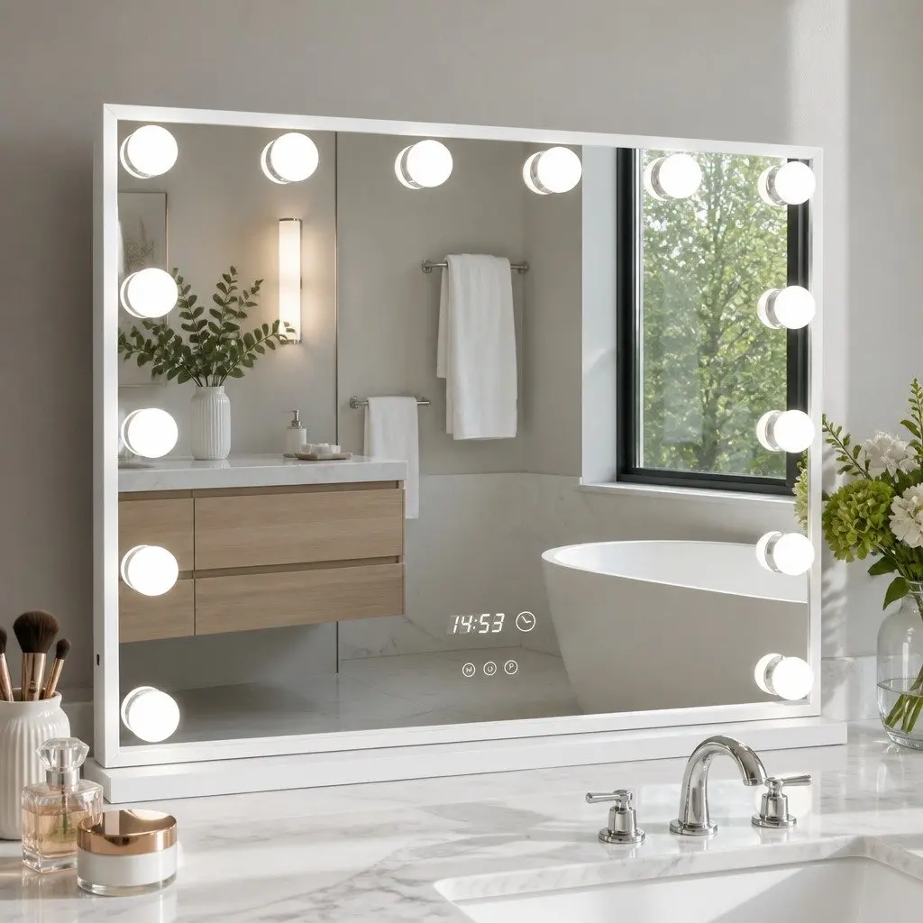 Makeup Mirror Yellow 60x52cm Free Standing LED Light Touch Control