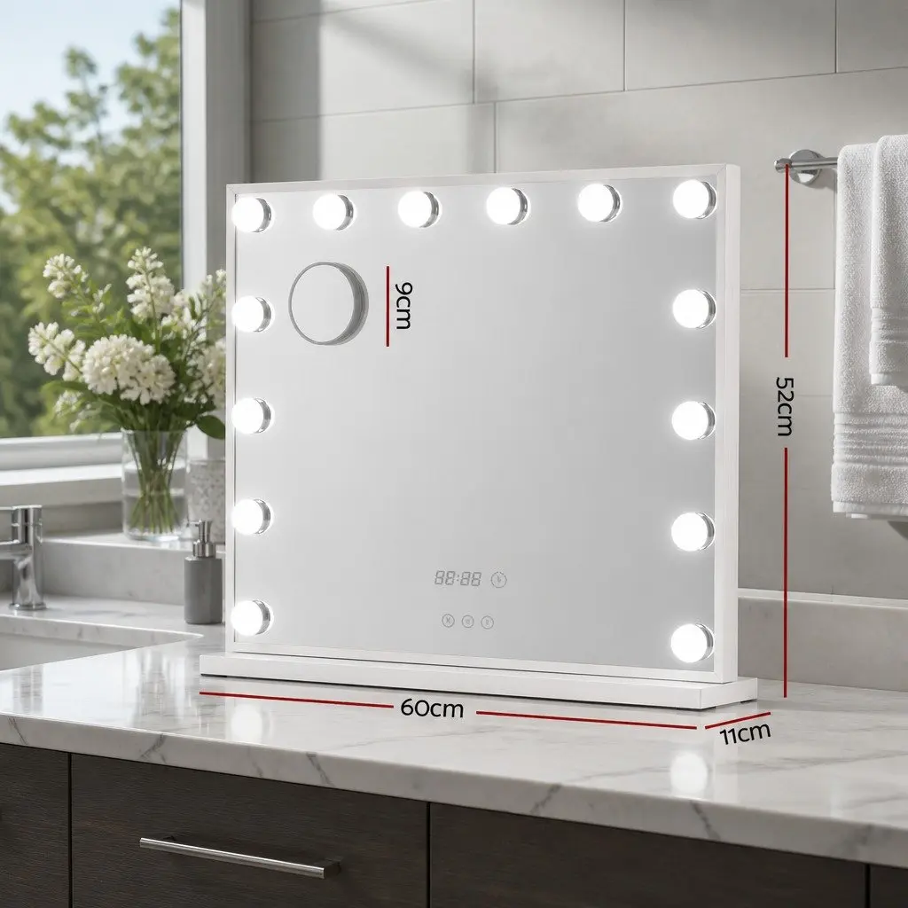 Makeup Mirror Yellow 60x52cm Free Standing LED Light Touch Control