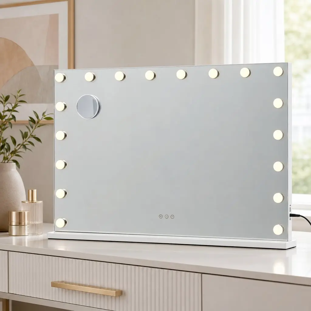 Hollywood Vanity Mirror Frameless 90x60cm Large with 18 Dimmable LED Bulbs and 10x Magnification Glass