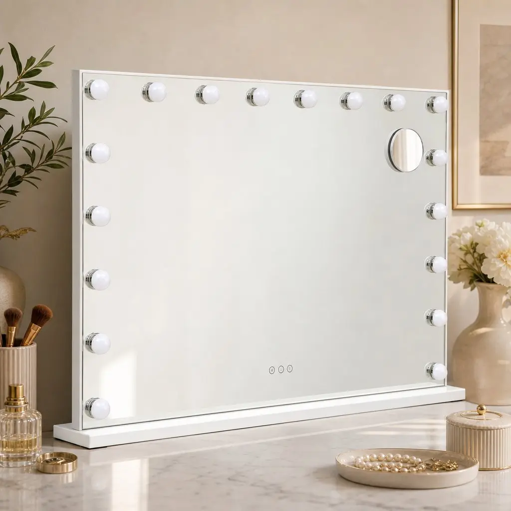 Hollywood Vanity Mirror Frameless 90x60cm Large with 18 Dimmable LED Bulbs and 10x Magnification Glass