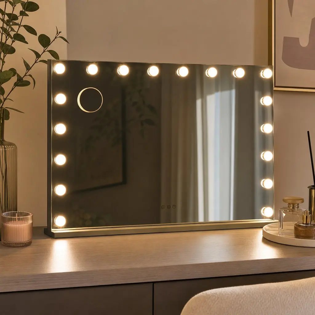 Hollywood Vanity Mirror Frameless 90x60cm Large with 18 Dimmable LED Bulbs and 10x Magnification Glass