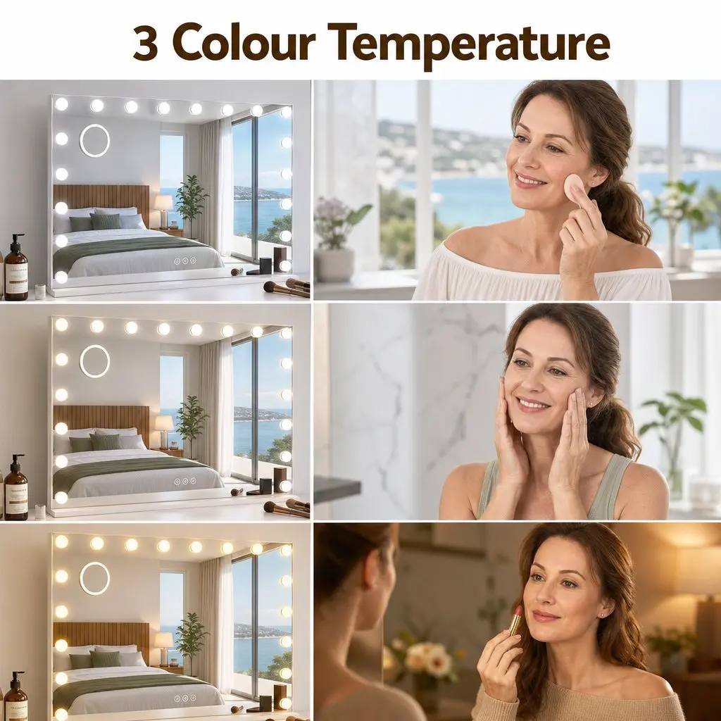 Hollywood Vanity Mirror Frameless 90x60cm Large with 18 Dimmable LED Bulbs and 10x Magnification Glass