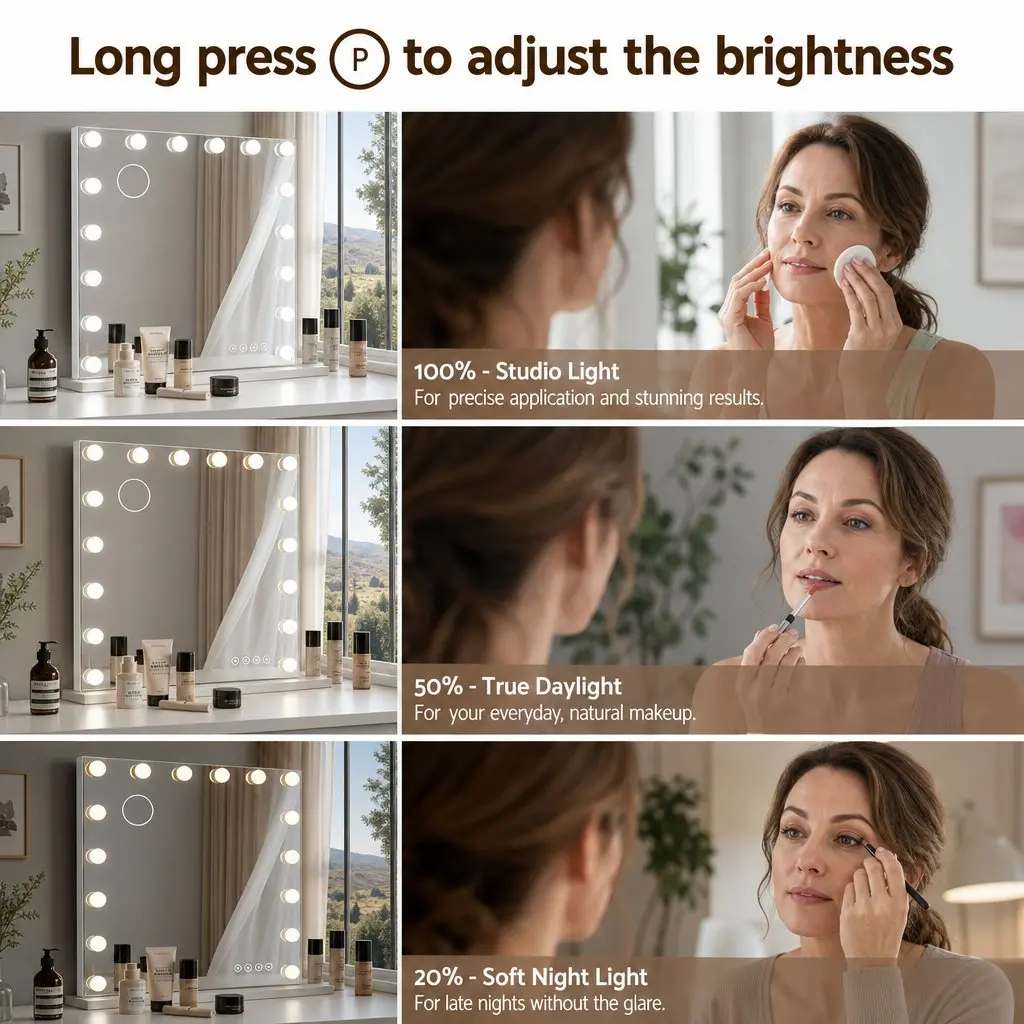 Hollywood Vanity Mirror Frameless 90x60cm Large with 18 Dimmable LED Bulbs and 10x Magnification Glass