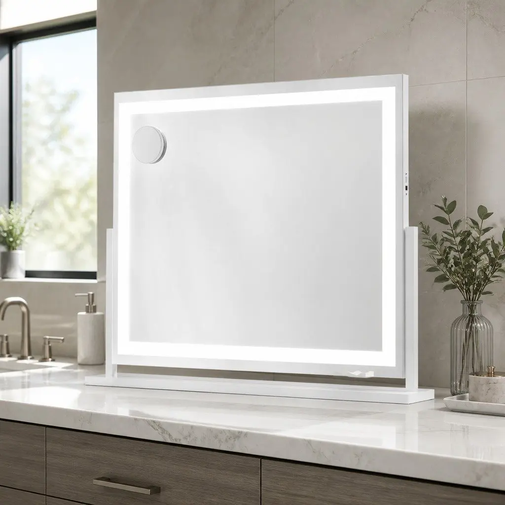 Makeup Mirror White 80x65cm LED Light Touch Control Adjustable Brightness Colour Temperature