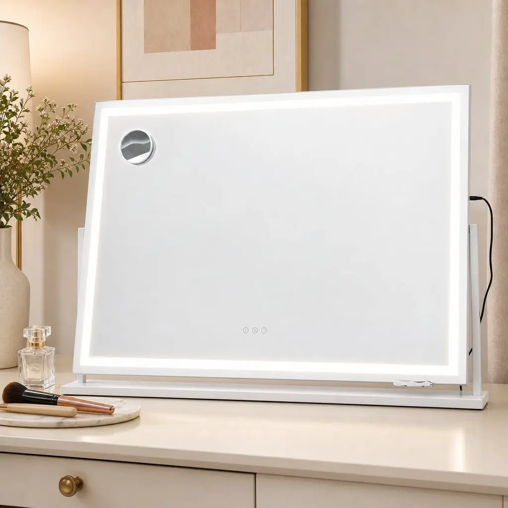 Vanity Makeup Mirror White 100x70cm 360 Degree Rotatable LED Lighted