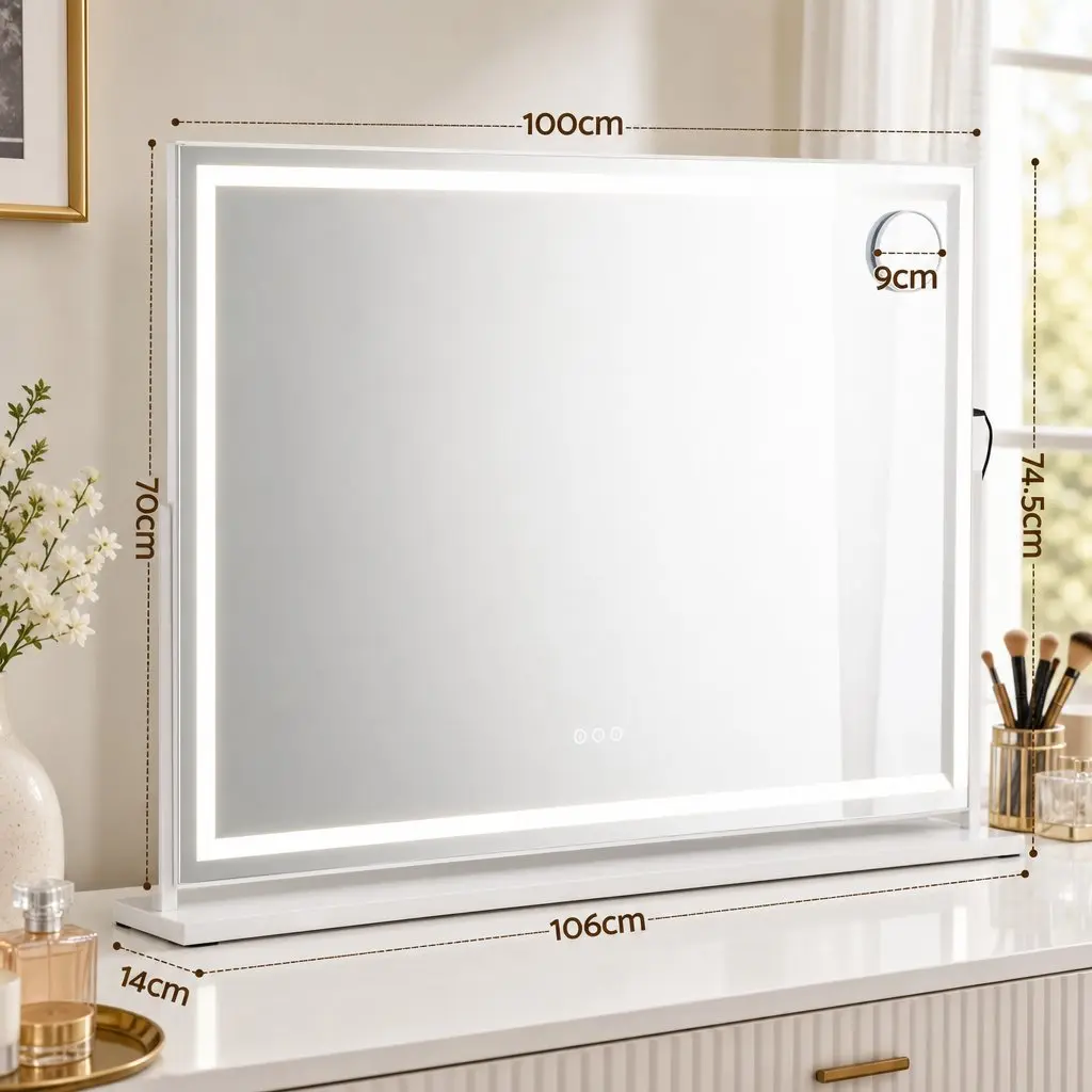 Vanity Makeup Mirror White 100x70cm 360 Degree Rotatable LED Lighted