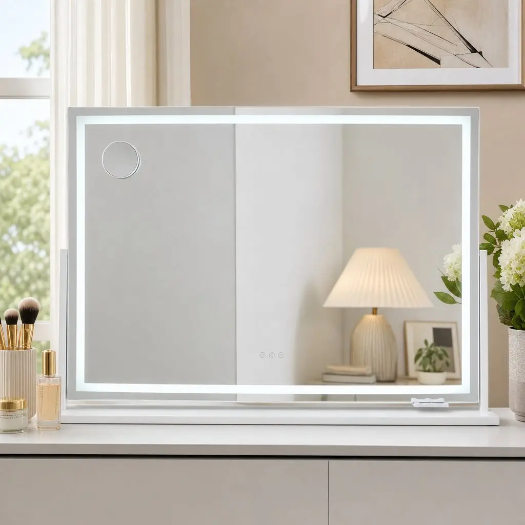 Vanity Makeup Mirror White 100x70cm 360 Degree Rotatable LED Lighted