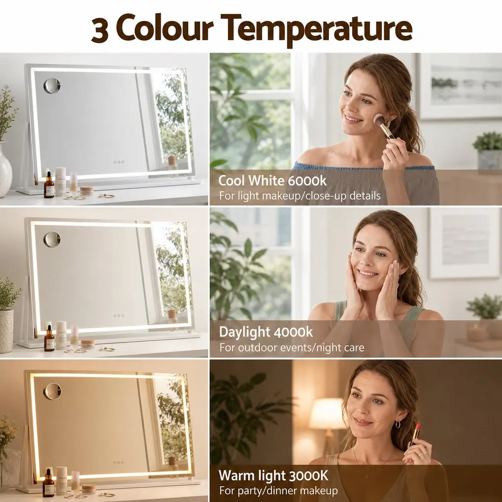 Vanity Makeup Mirror White 100x70cm 360 Degree Rotatable LED Lighted
