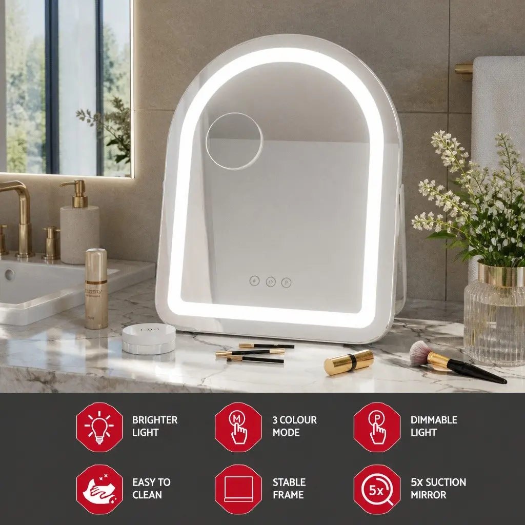Makeup Mirror White 35x45cm LED Touch Control 5x Magnification 360° Rotation