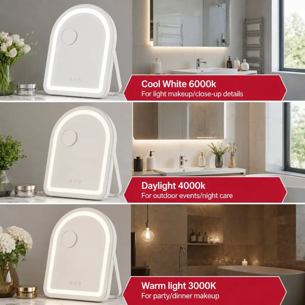 Makeup Mirror White 35x45cm LED Touch Control 5x Magnification 360° Rotation