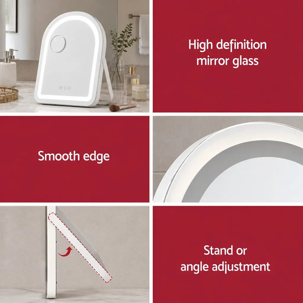 Makeup Mirror White 35x45cm LED Touch Control 5x Magnification 360° Rotation