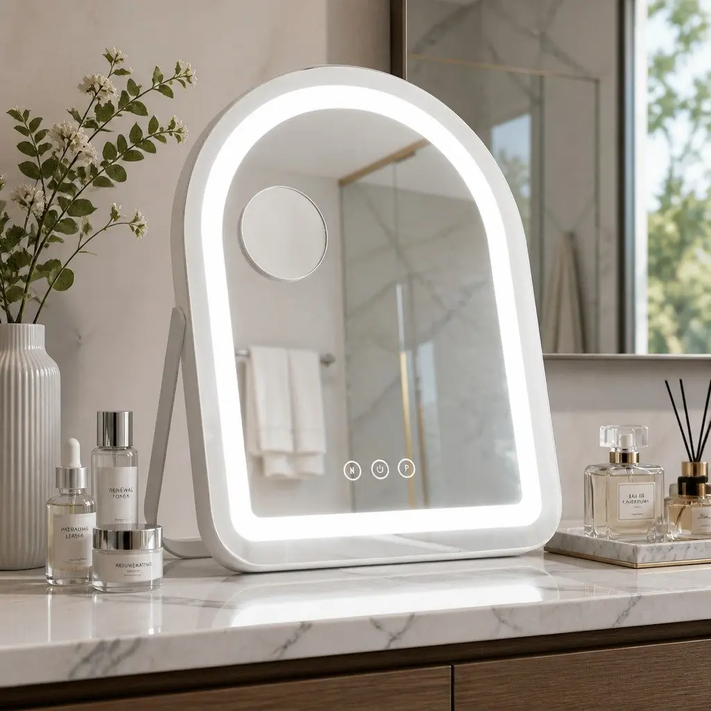 Makeup Mirror White 35x45cm LED Touch Control 5x Magnification 360° Rotation