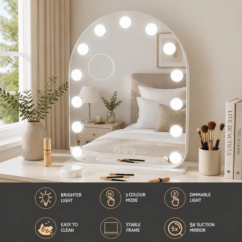 Makeup Mirror White 40x50cm LED Touch Control 5x Magnification