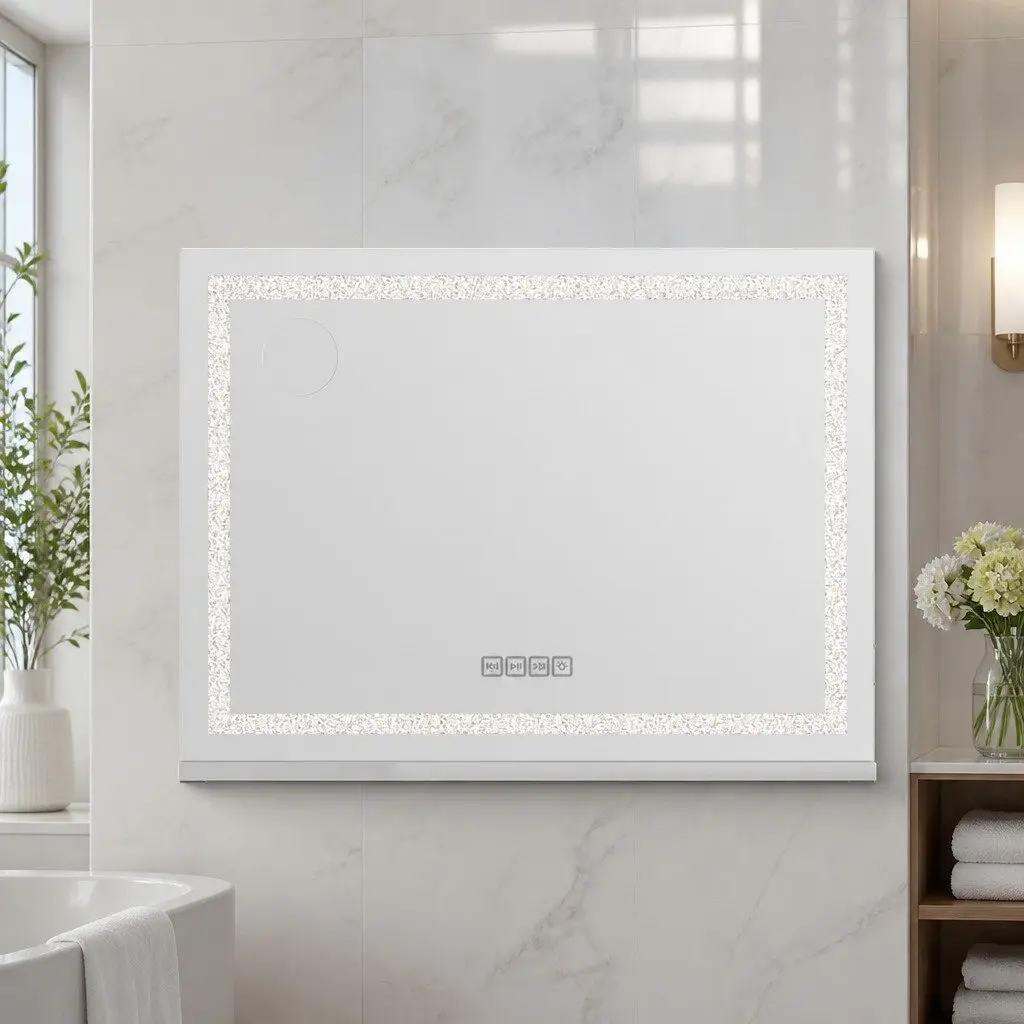 Lighted Makeup Mirror Silver 58x46cm Hollywood Vanity with Bluetooth Speaker USB Charging