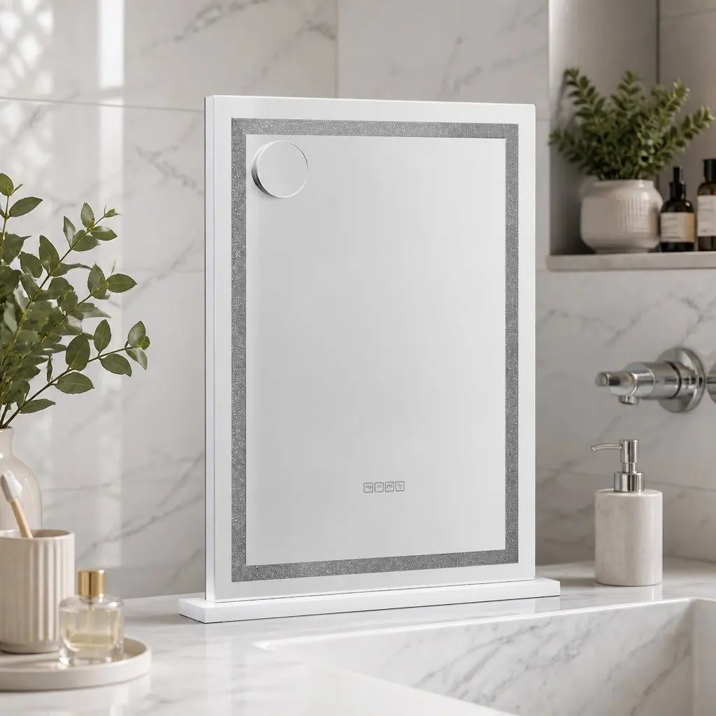 Makeup Mirror White 58x80cm LED Light Bluetooth Speaker Touch Control