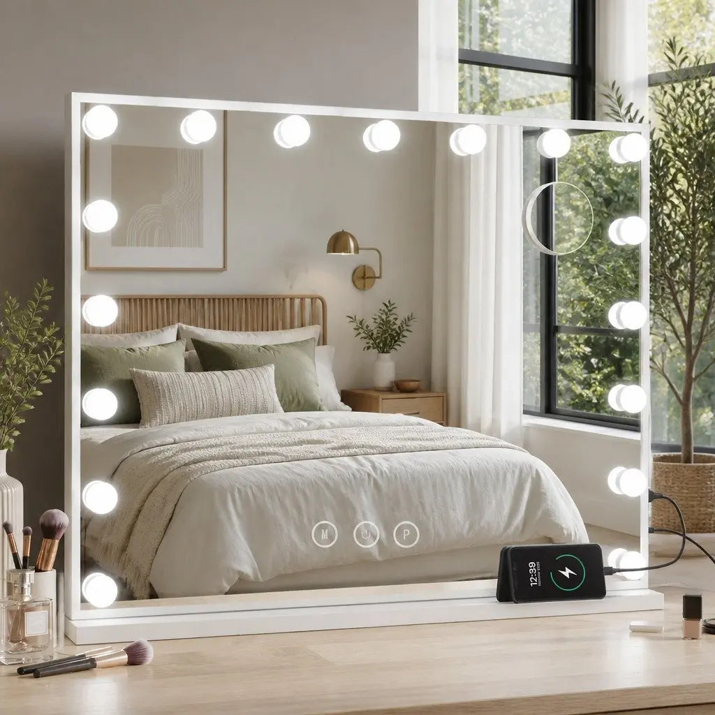 Makeup Mirror LED Light 80x58cm Adjustable Brightness Three Colour Temperatures Tabletop Wall Mount