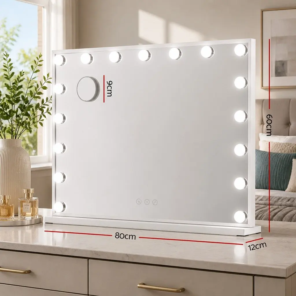 Makeup Mirror LED Light 80x58cm Adjustable Brightness Three Colour Temperatures Tabletop Wall Mount