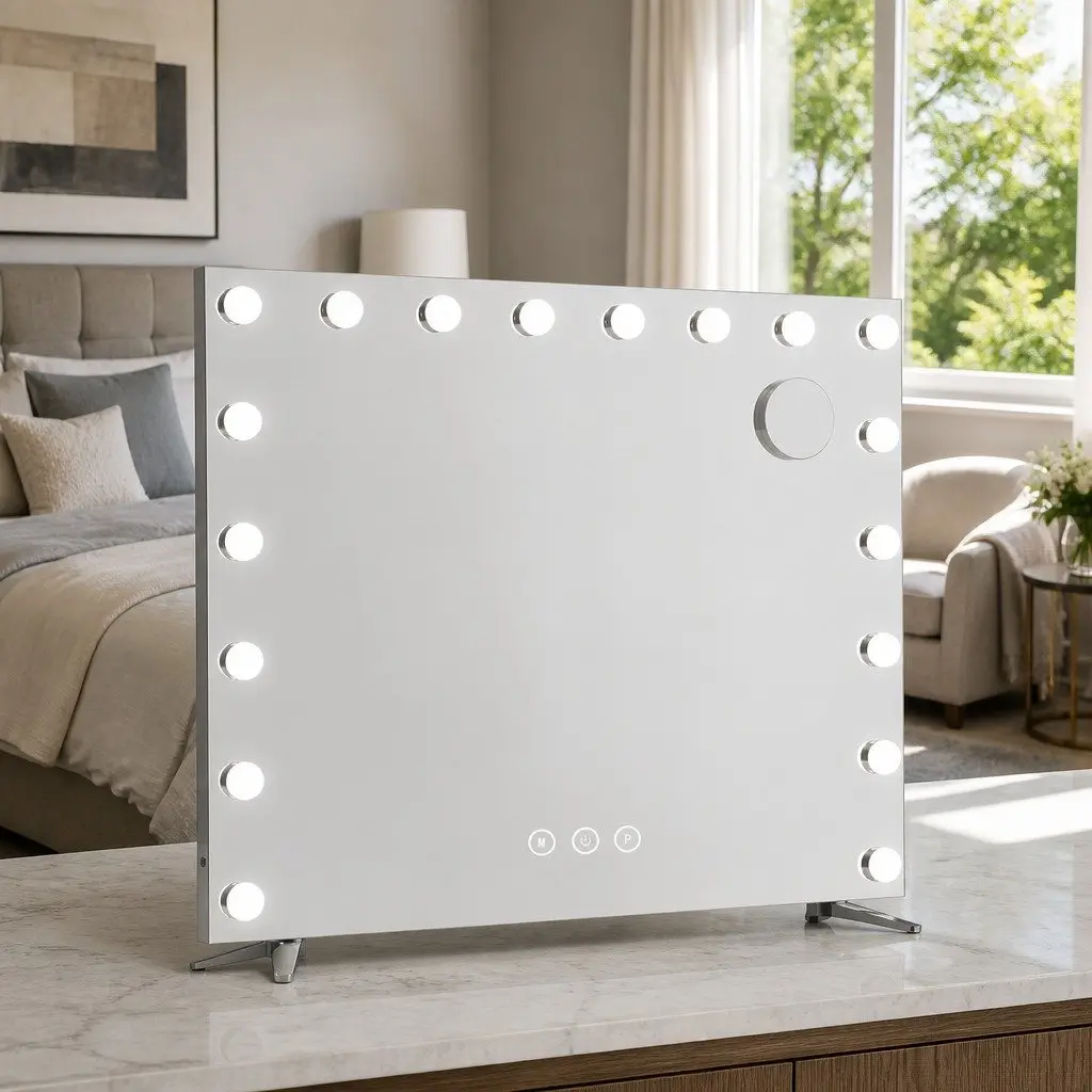 Makeup Mirror White 80x65cm LED Light Touch Control 18 Bulbs