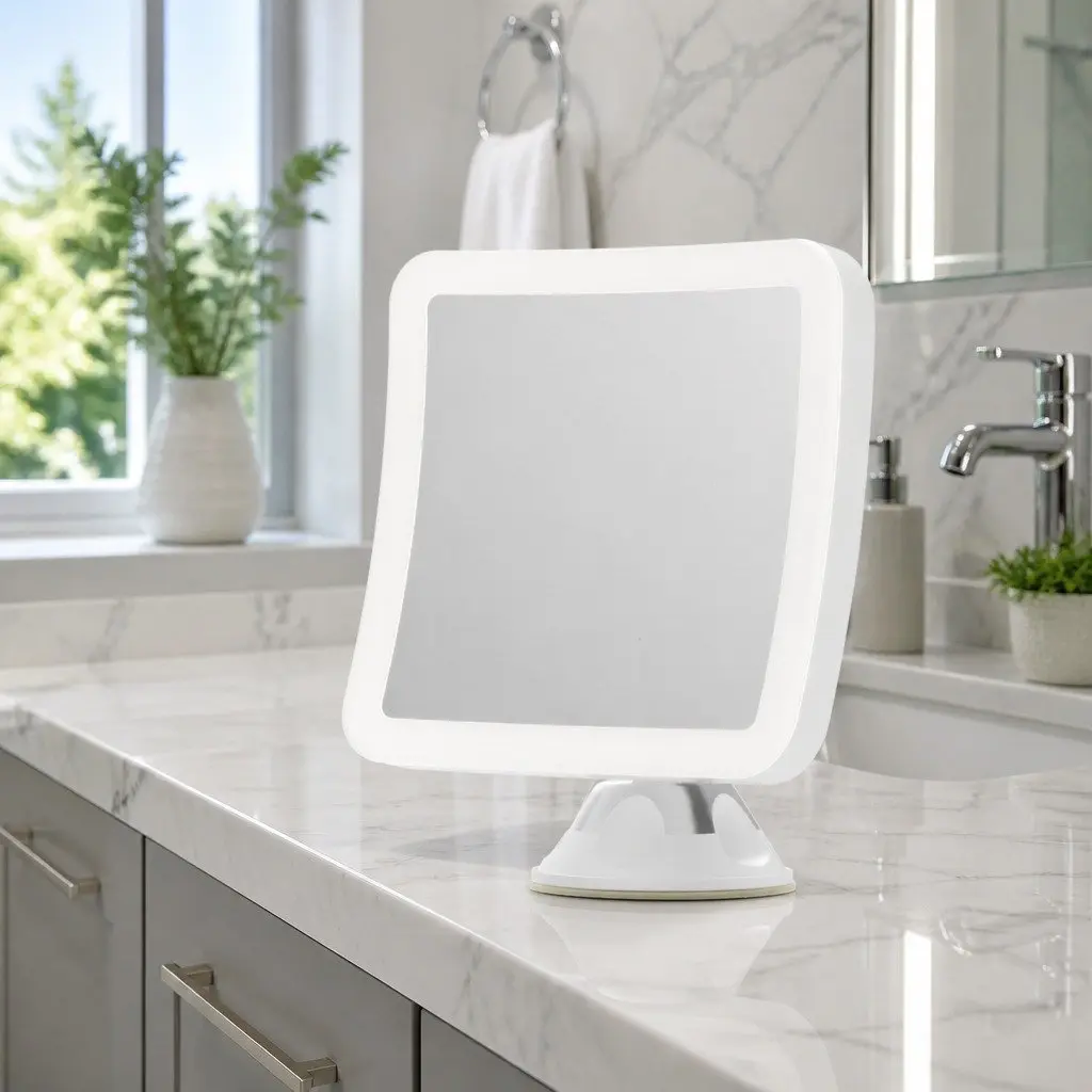 Makeup Mirror White 13cm 10X Magnification LED Light Touch Control 360 Rotation Suction Cup