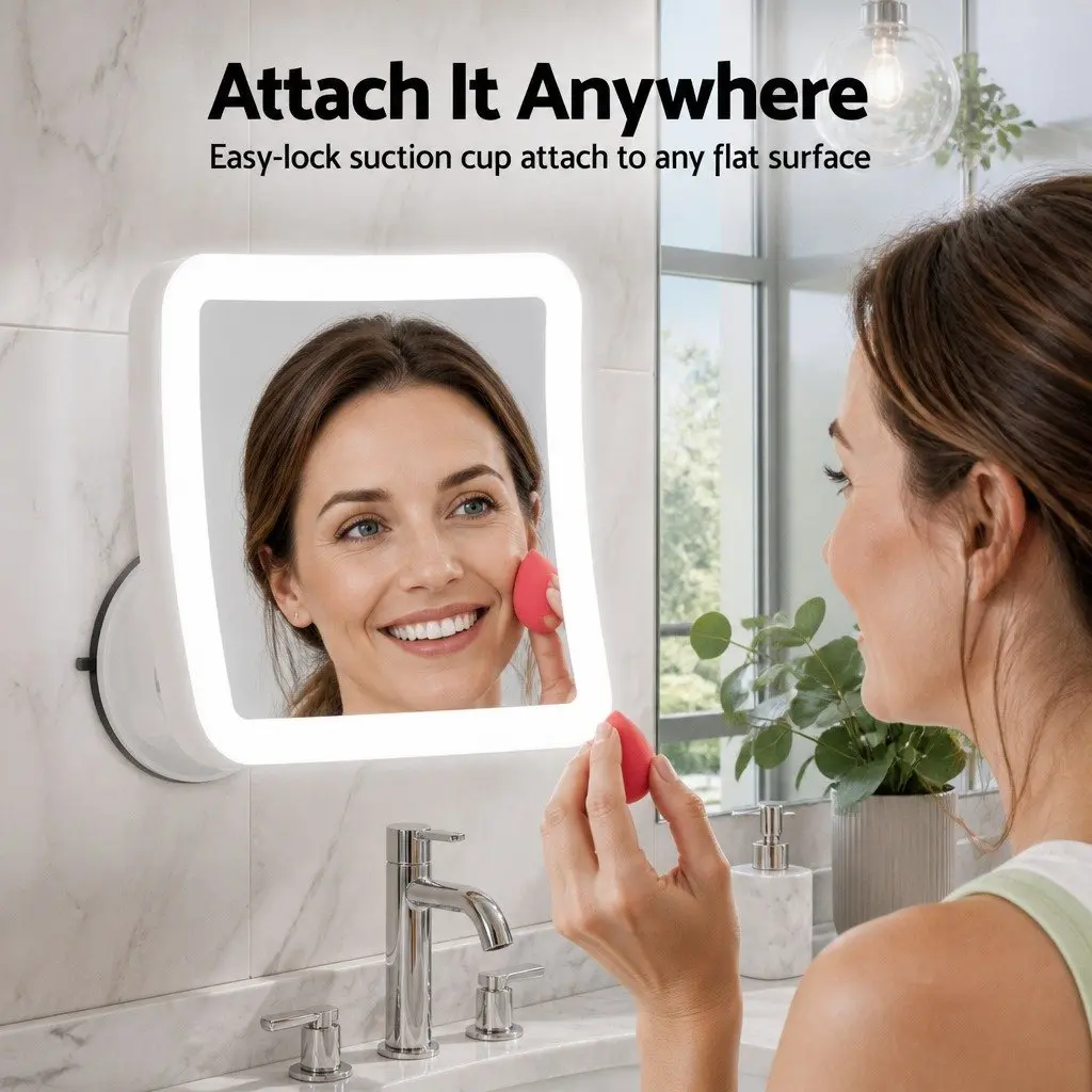Makeup Mirror White 13cm 10X Magnification LED Light Touch Control 360 Rotation Suction Cup