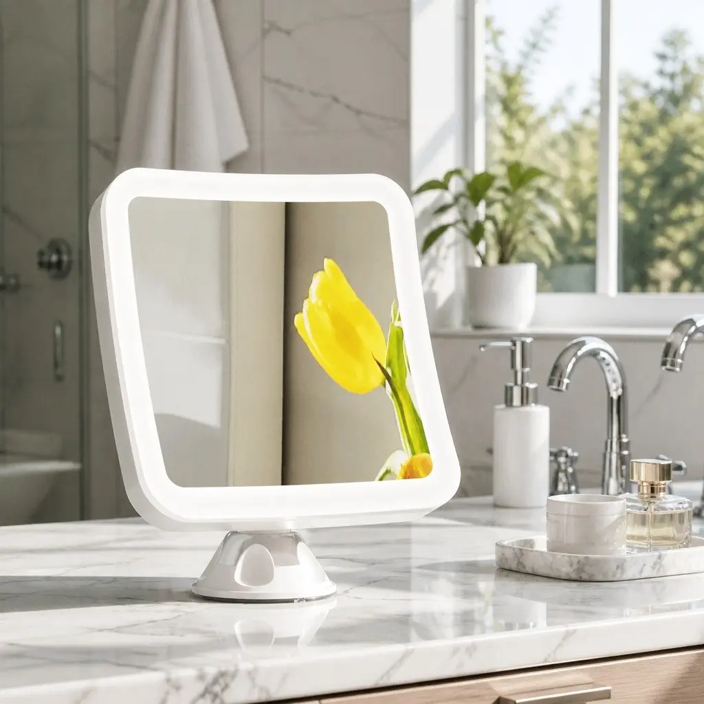 Makeup Mirror White 13cm 10X Magnification LED Light Touch Control 360 Rotation Suction Cup