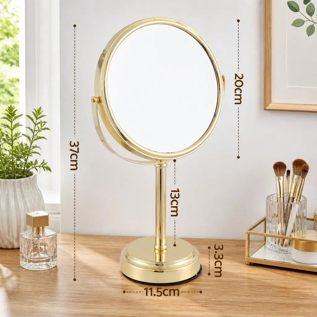 Makeup Mirror Gold 20x20cm Dual-Sided 1X 5X Magnification 360 Rotation Tabletop