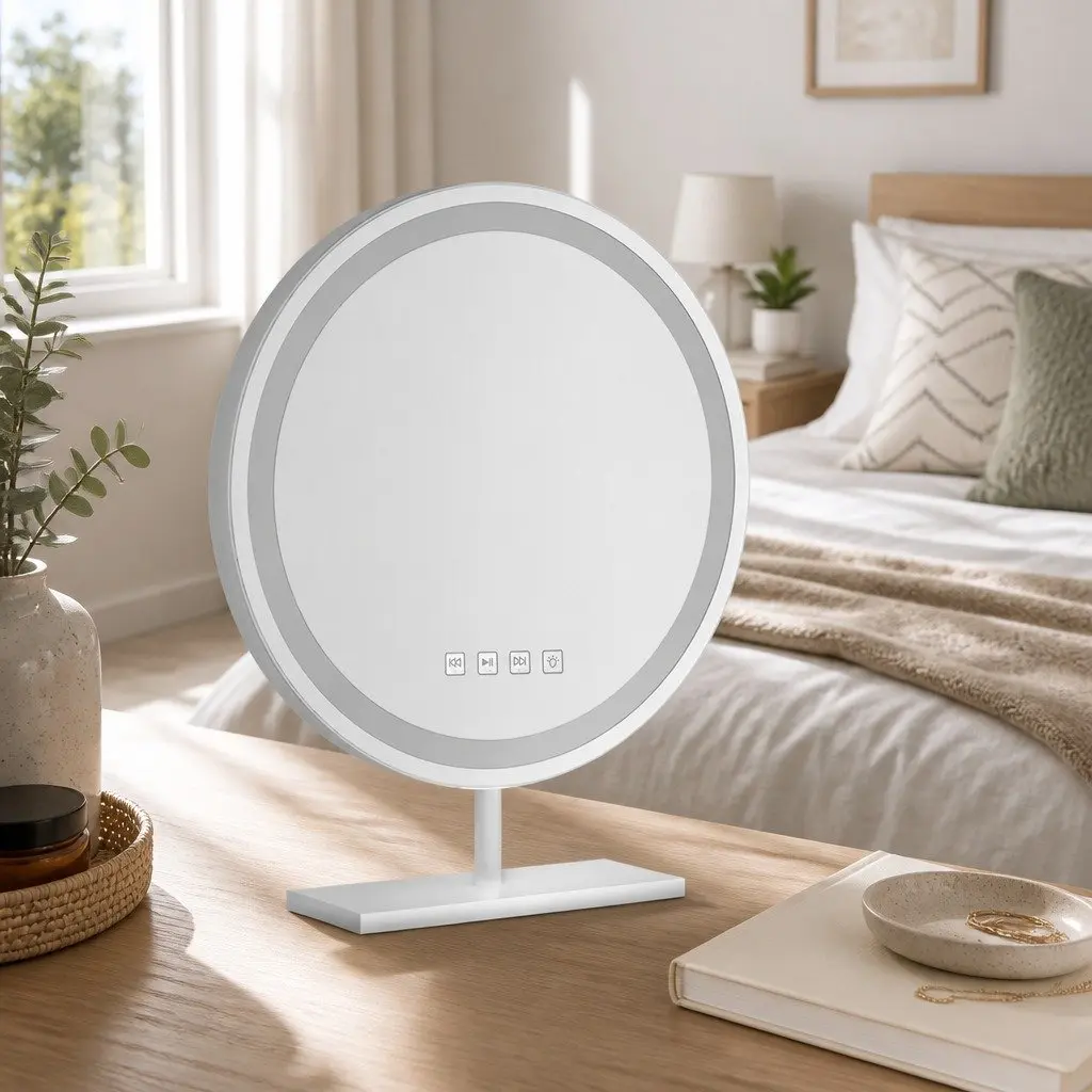 Makeup Mirror LED Light 49x28cm Tabletop Vanity Touch Controls Bluetooth Speaker