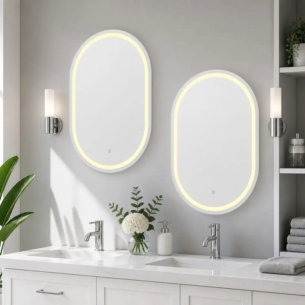 Oval LED Wall Mirror White 50X75CM Touch Control Anti-Fog