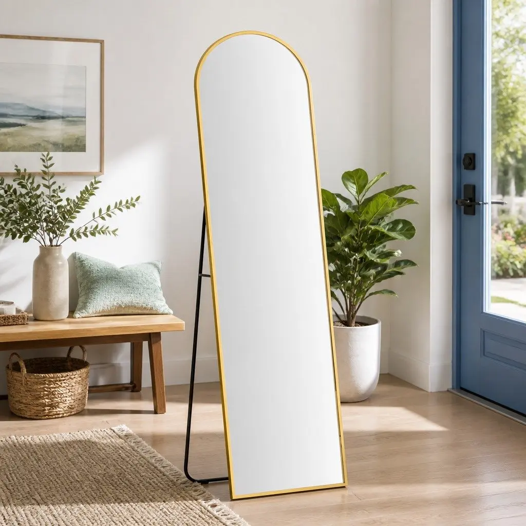 Full Length Mirror Floor Standing Arched Dressing 160cm Gold Frame Bedroom