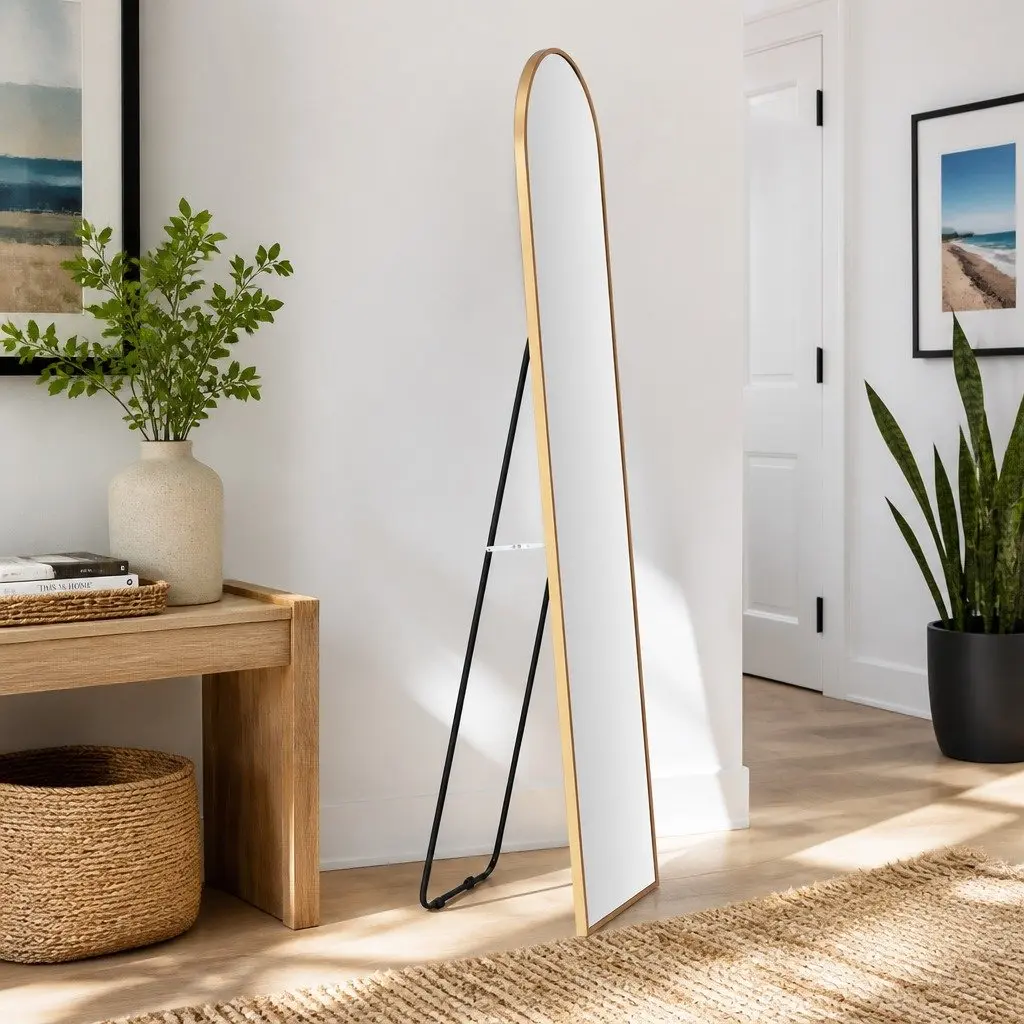 Full Length Mirror Floor Standing Arched Dressing 160cm Gold Frame Bedroom