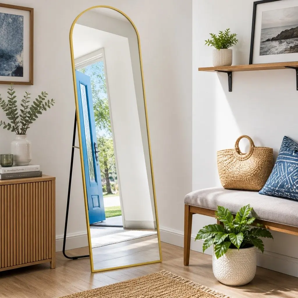 Full Length Mirror Floor Standing Arched Dressing 160cm Gold Frame Bedroom