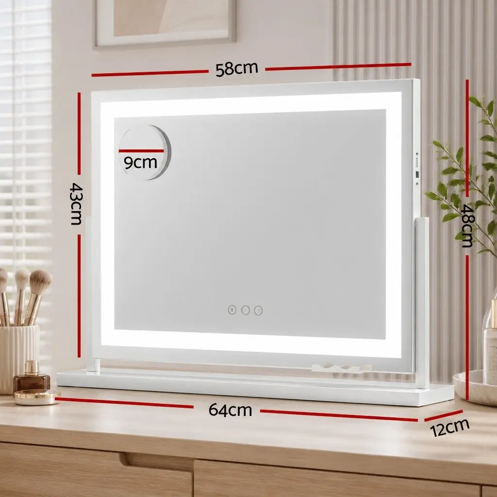 Makeup Mirror White 58x46cm 360 Rotatable with LED Light Strip Adjustable Brightness