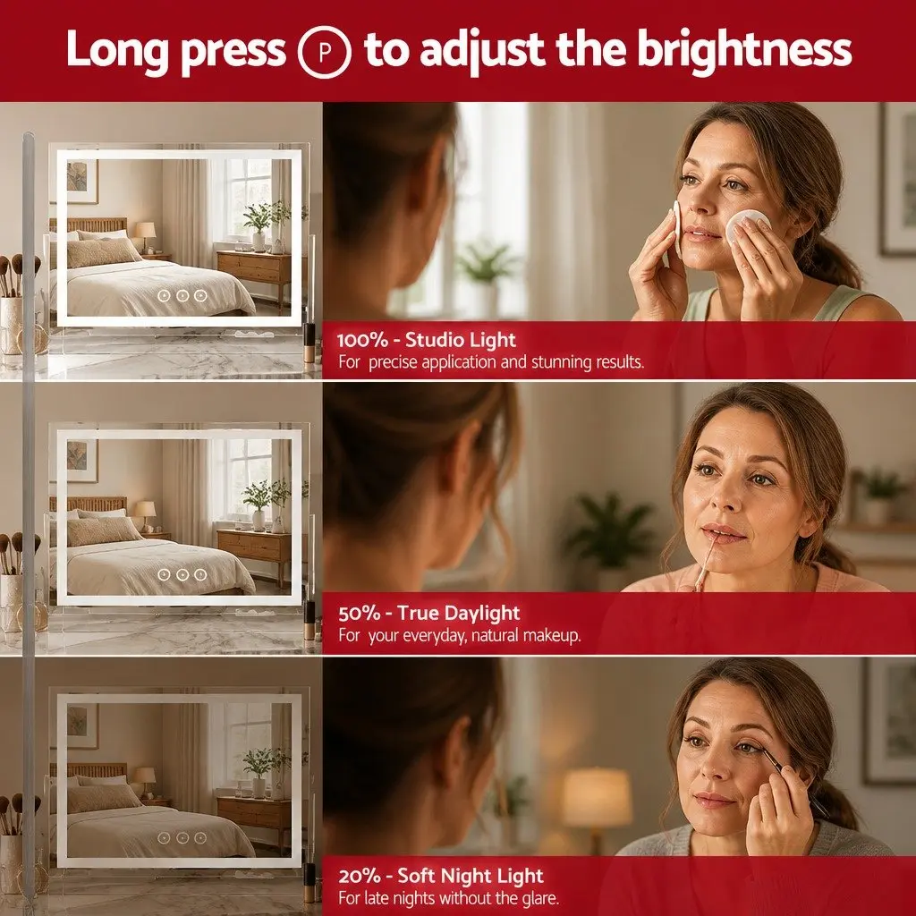 Makeup Mirror White 58x46cm 360 Rotatable with LED Light Strip Adjustable Brightness