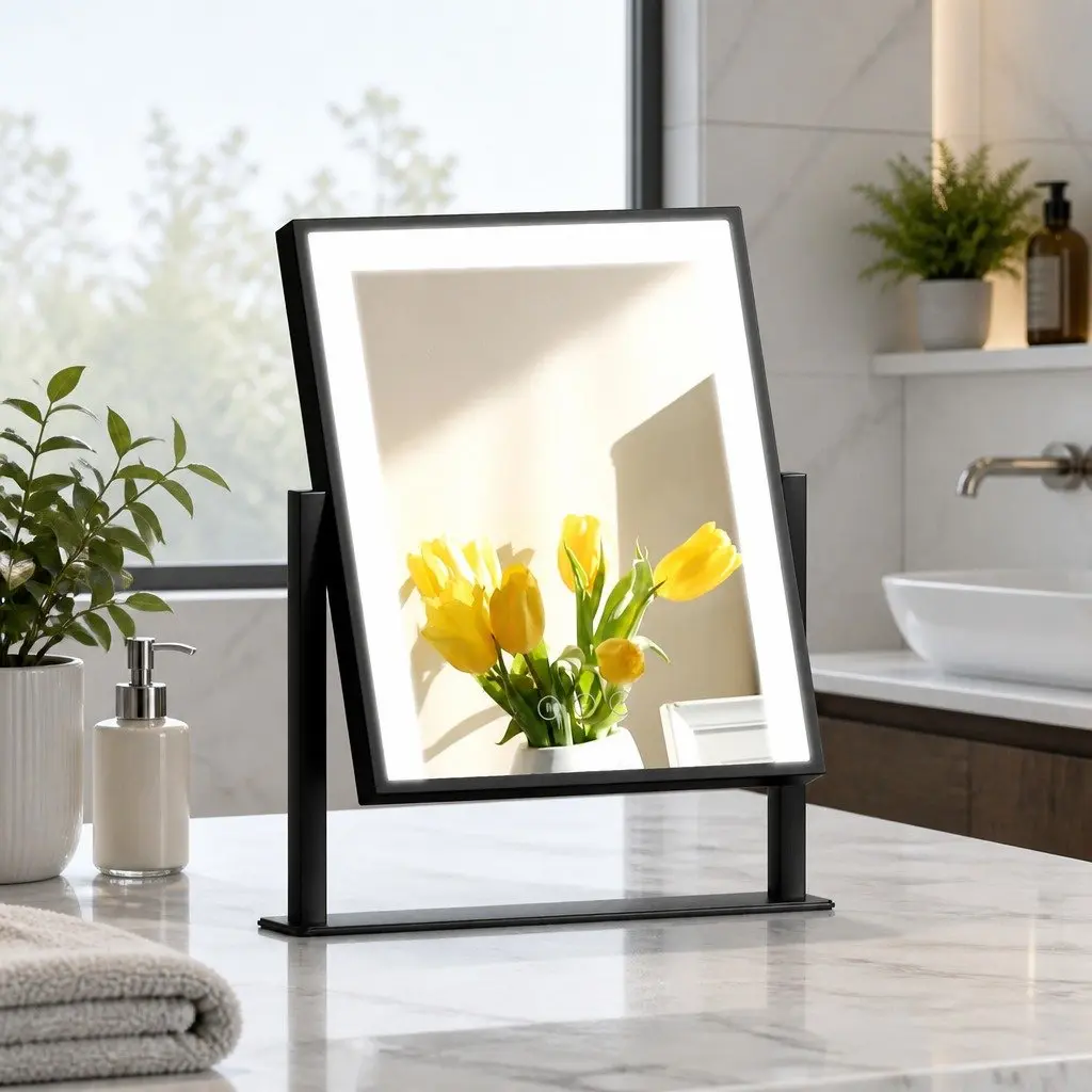 Makeup Mirror Black 25x30cm Hollywood Vanity LED Light Touch Control 360° Rotation