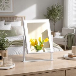 Standing Makeup Mirror 25x30cm LED Light Hollywood Vanity Rotation Touch White
