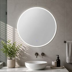 Round LED Wall Mirror 70cm Bathroom Vanity Makeup Home Decor Anti-Fog Touch