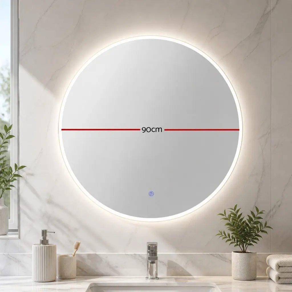 Round LED Wall Mirror White 90cm Anti-Fog Surface Touch Control Brightness