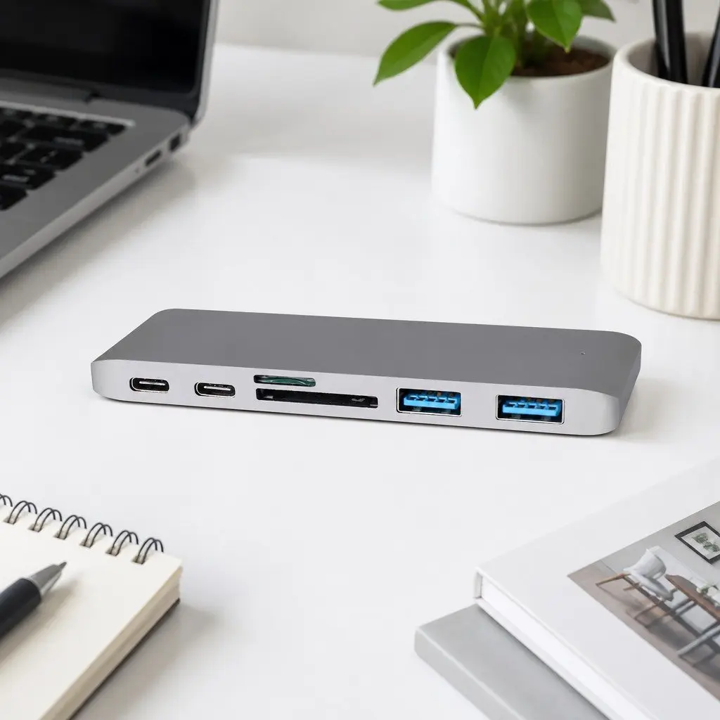 USB 3.0 Type-C Hub Grey 6 Port Rapid Data Transfer Card Reader