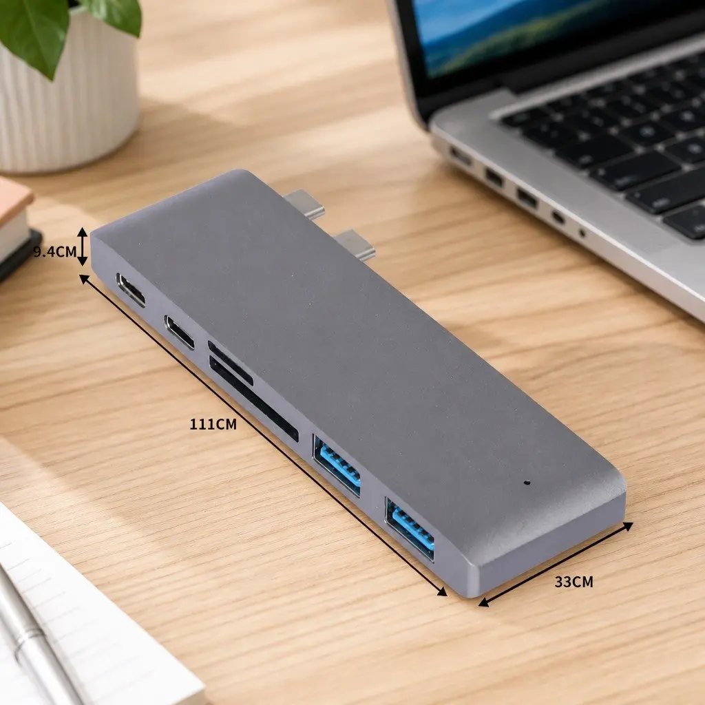 USB 3.0 Type-C Hub Grey 6 Port Rapid Data Transfer Card Reader