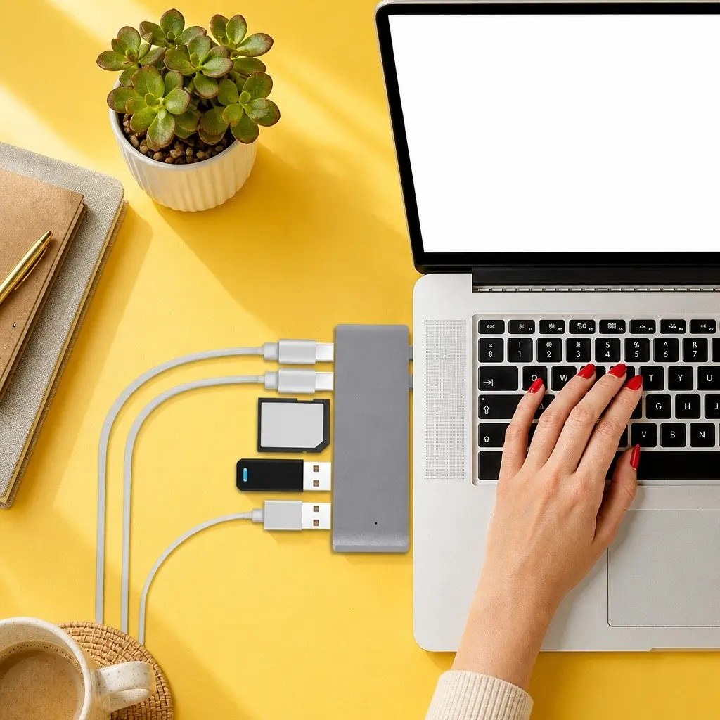 USB 3.0 Type-C Hub Grey 6 Port Rapid Data Transfer Card Reader