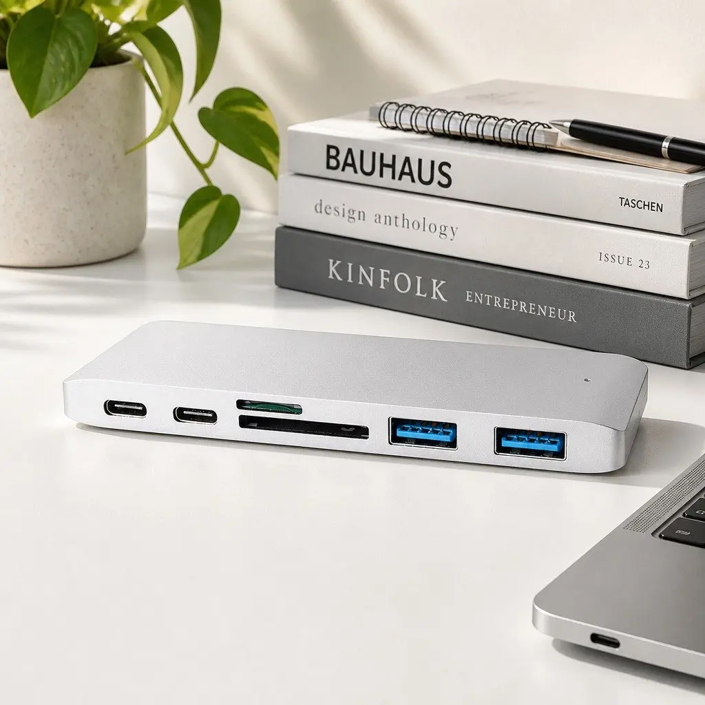 USB Type-C 6 Port Hub Adapter SD Card Reader Fast Data Transfer Silver