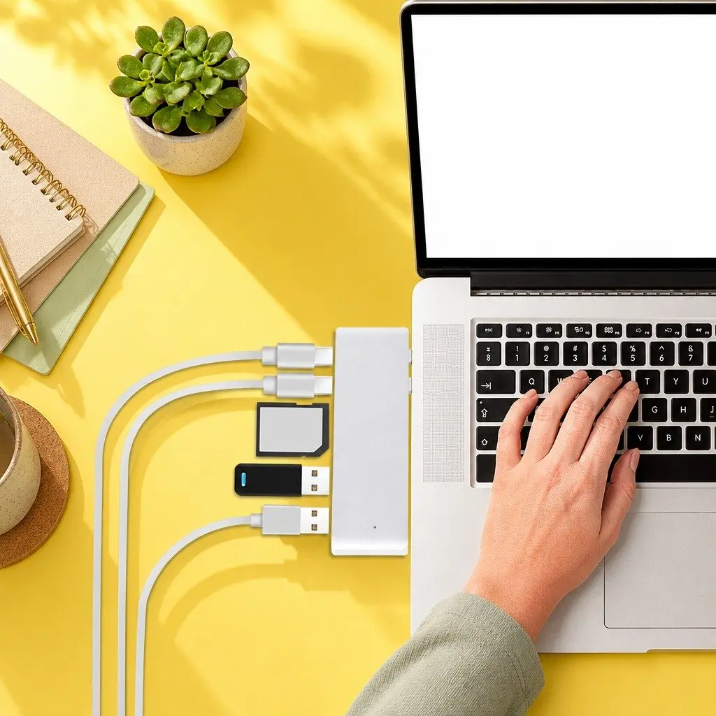 USB Type-C 6 Port Hub Adapter SD Card Reader Fast Data Transfer Silver