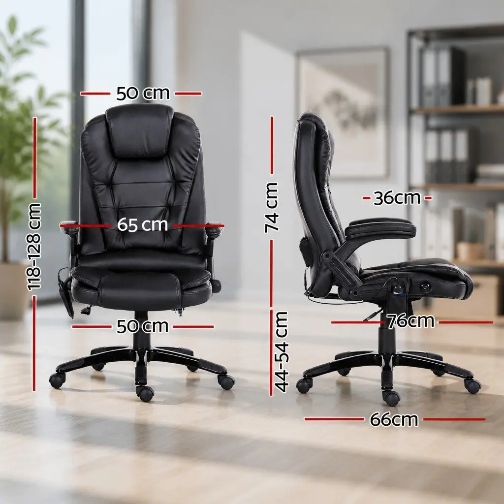 8 Point Massage Office Chair Heated Seat Recliner High Back PU Black