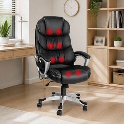 Massage Office Chair 8 Point Heated Seat Executive High Back Black PU Leather