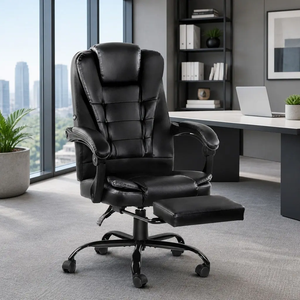 Massage Chair Black PU Leather Adjustable Recliner with Footrest 2-Zone Massage